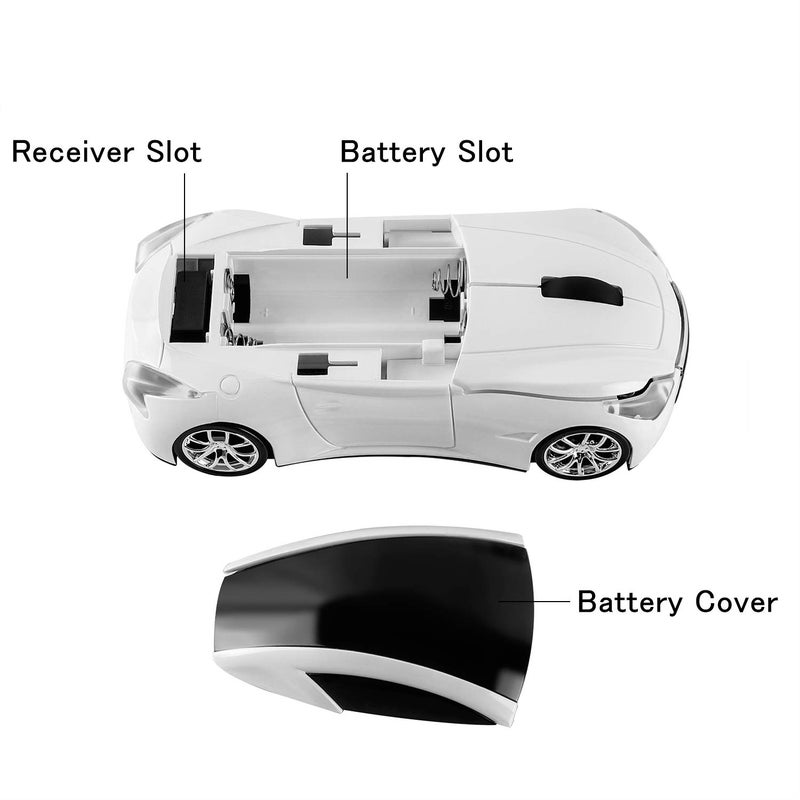 Usbkingdom ماوس لاسلكي بتصميم سيارة رياضية من Usbkingdom بتردد 2.4GHz مع مستقبل USB لجهاز الكمبيوتر المحمول 1600DPI 3 أزرار أبيض - Image 2